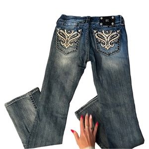 Miss Me Women's Boot Cut Jeans with Embroidered Back Pockets - Blue